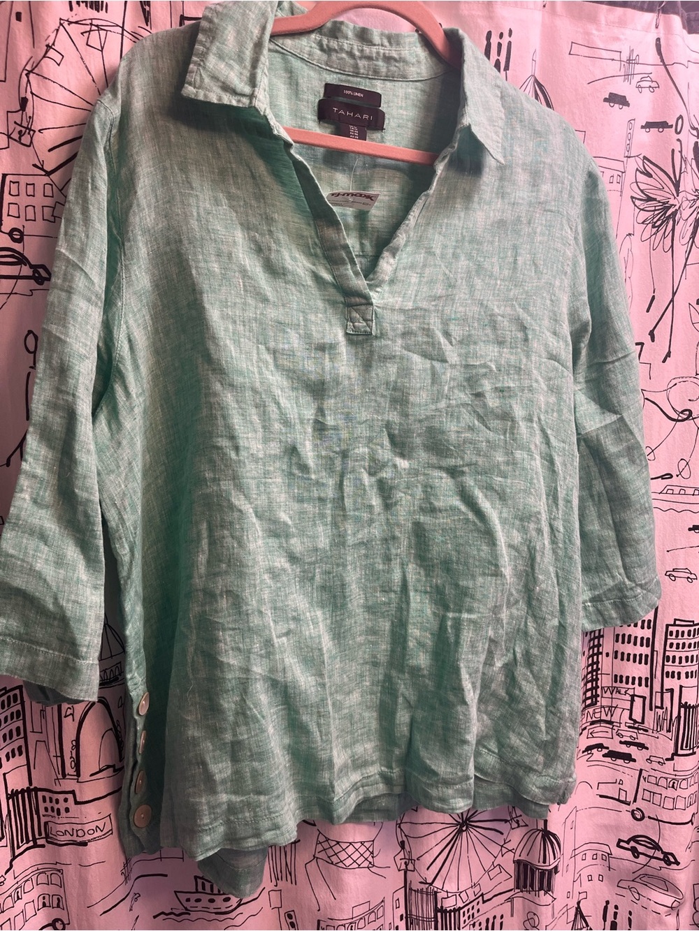 Tahari Spring Green Linen-Blend Tunic NWT